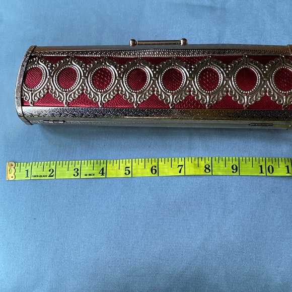 New handheld cylinder shape metal red embellished clutch  bag